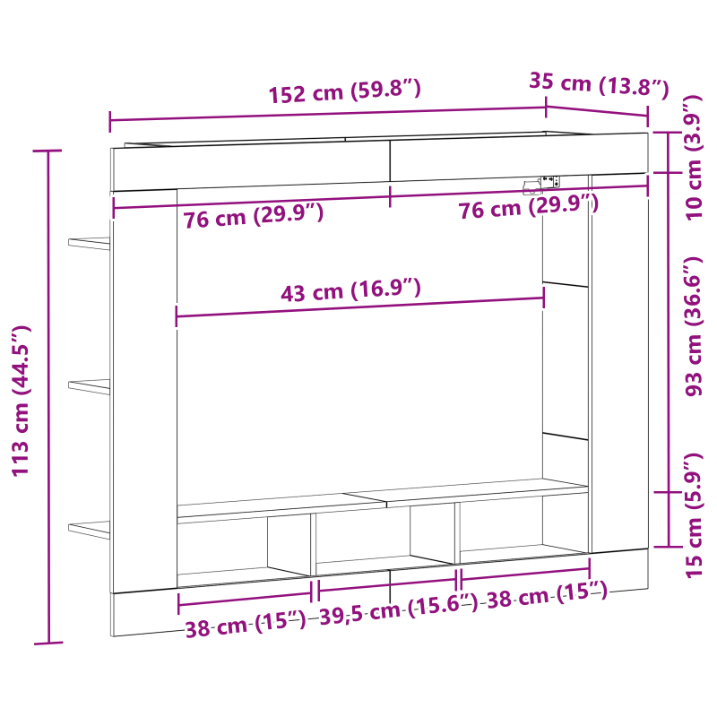 TV-Schrank Wandmontiert Altes Holz 152x22x113 cm