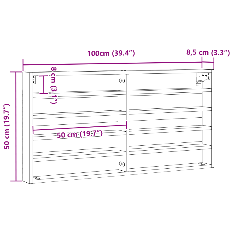 Wandmontierter Vitrinenschrank Schwarzer Eichenholzwerkstoff