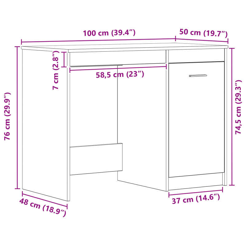 Schreibtisch Schwarz Eiche 100x50x76 cm Holzwerkstoff