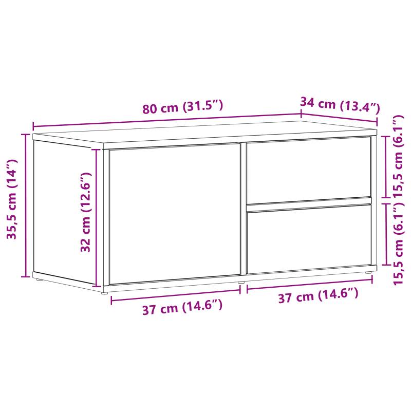 TV-Schränkchen Artisan aus Eiche 80 x 34 x 35,5 cm, aus Holzwerkstoff