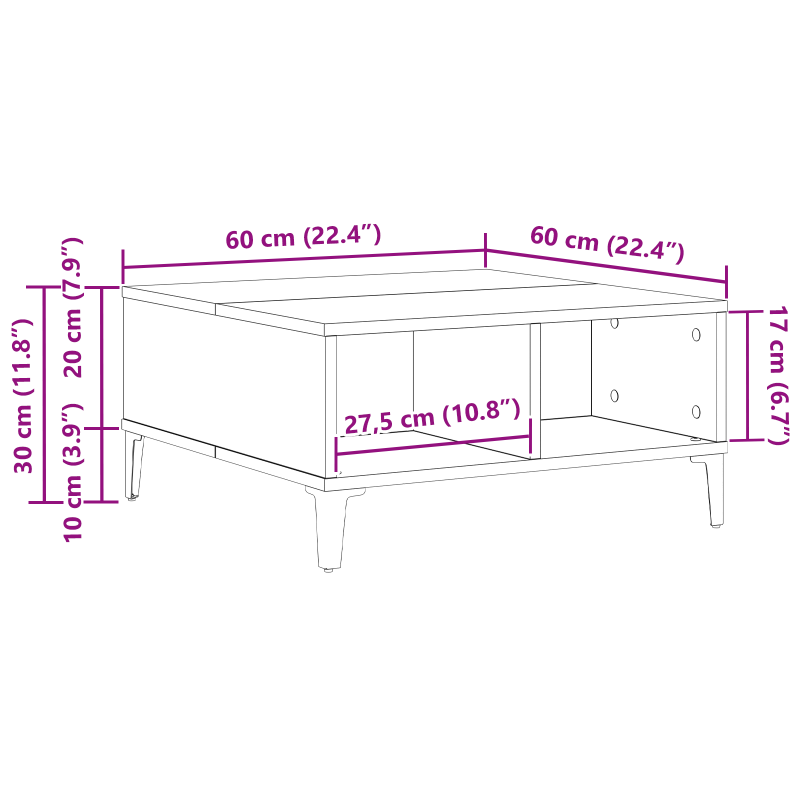 Couchtisch Schwarz Eiche 60x60x30 cm Holzwerkstoff