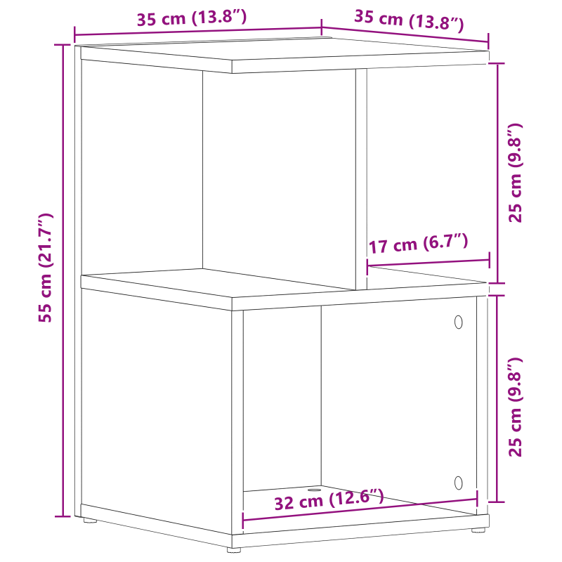 Nachttisch schwarz Eiche 35x35x55 cm Holzwerkstoff