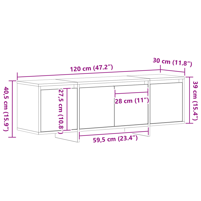 TV-Schrank Schwarz Eiche 120x30x40,5 cm Holzwerkstoff