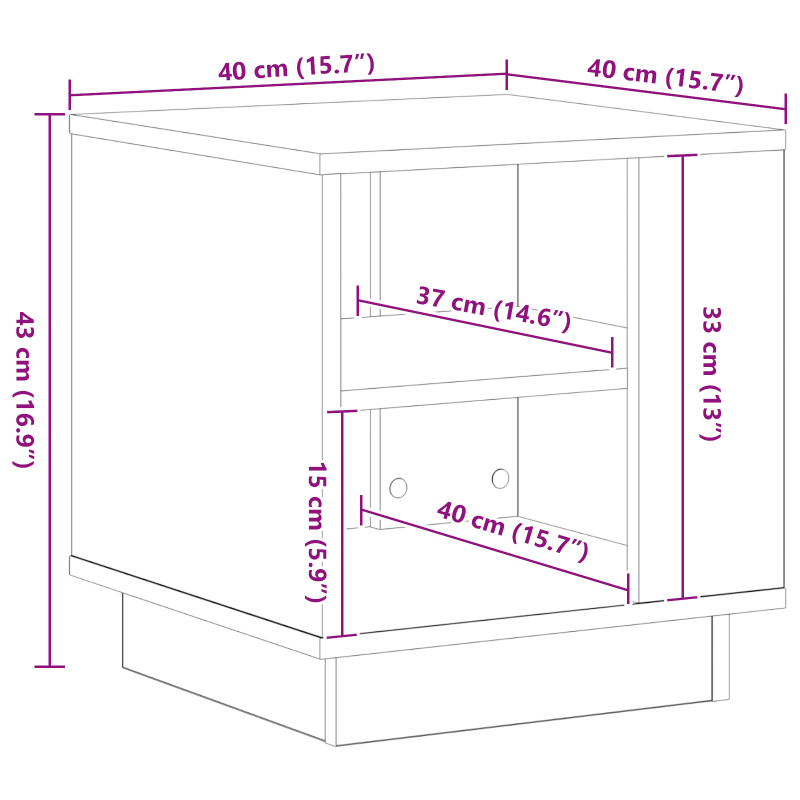 Couchtisch Schwarz Eiche 40x40x43 cm Holzwerkstoff
