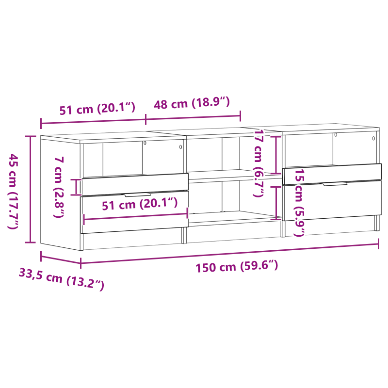 TV-Schrank Schwarz Eiche 150x33,5x45 cm Werkstoff
