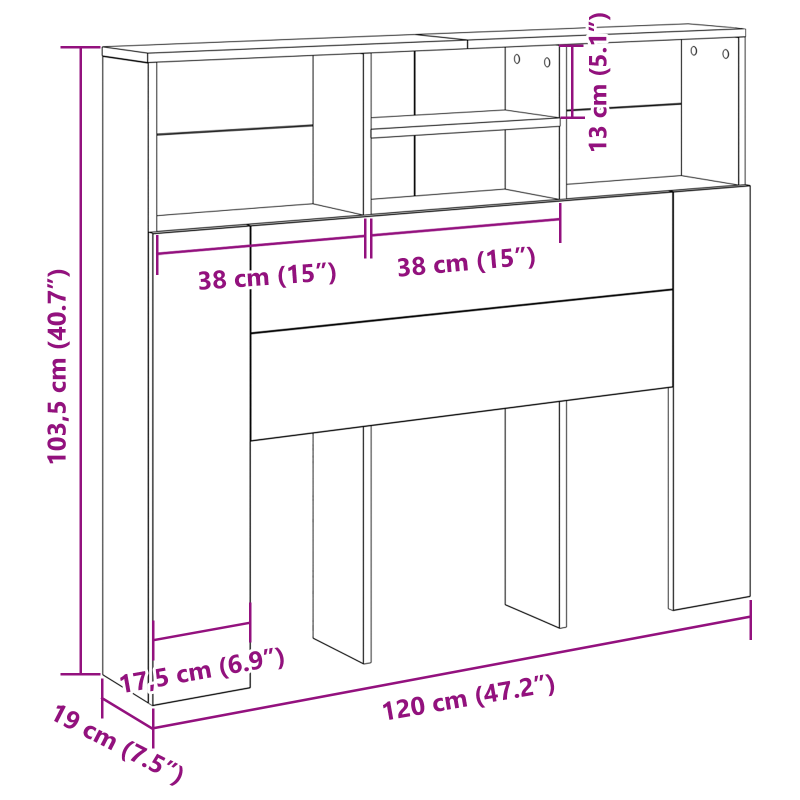 Kopfteil-Schrank Schwarzes Eichenholz 120x19x103,5 cm Werkstoff