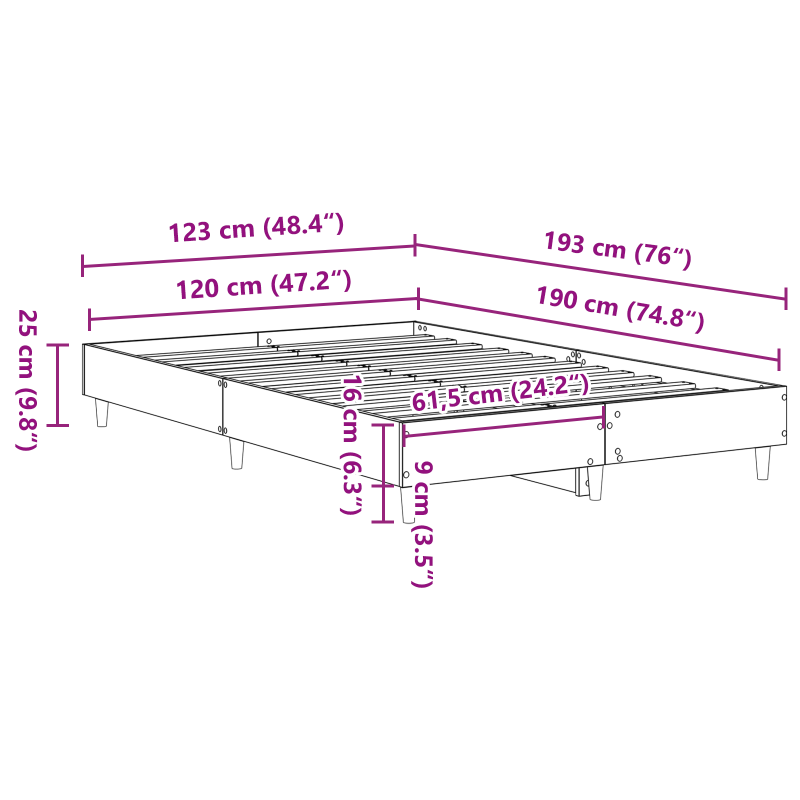 Bettgestell 120x190 cm Schwarz Eichenholz, beschichtete Spanplatte