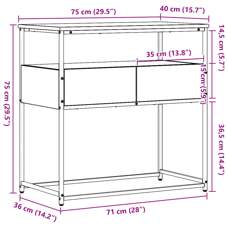 Konsolentisch Altholz 75x40x75 cm aus Holzwerkstoff und Stahl