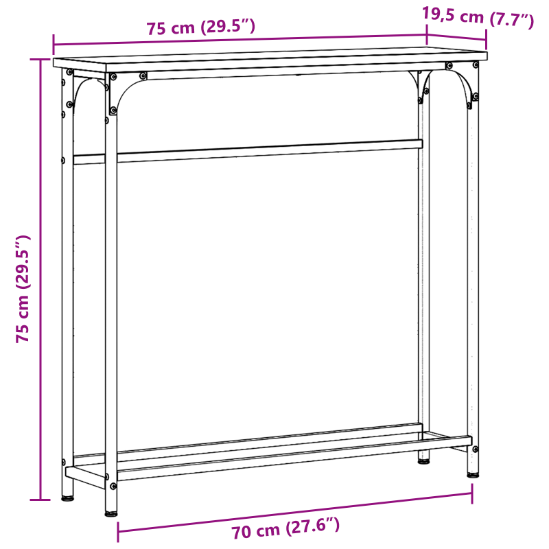 Konsolentisch Artisan Eiche 75x19,5x75 cm aus Holzwerkstoff und Stahl