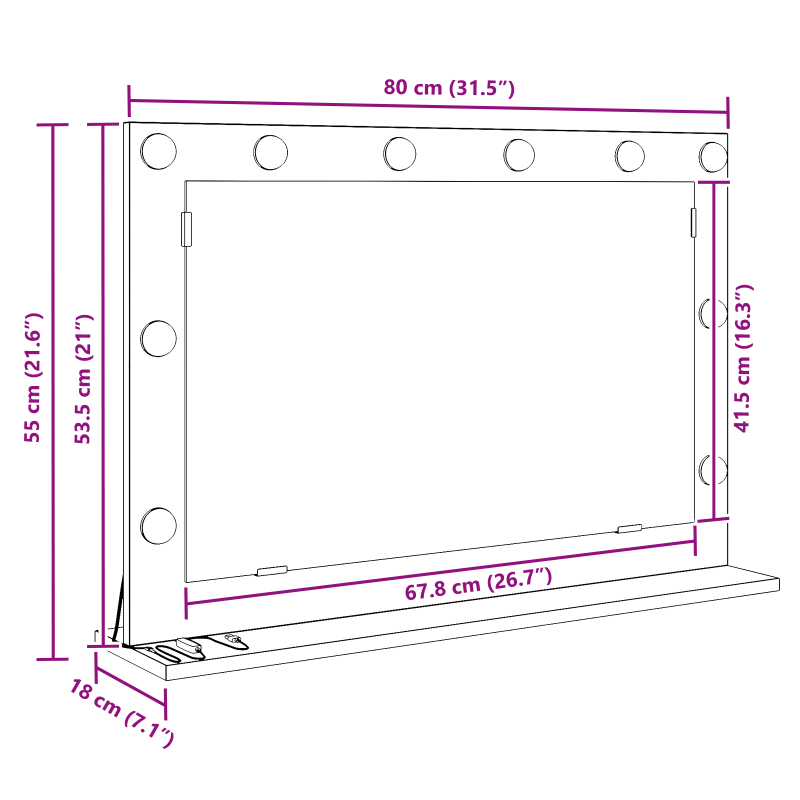 Kosmetikspiegel Altes Holz Massivholz und Glas 80 x 55 x 18 cm