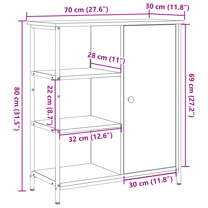 Sideboard Schwarze Eiche 70x30x80 cm Holzwerkstoff