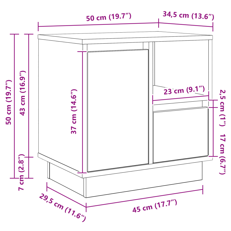 Nachttisch mit LED Artisan Eiche 50x34,5x50 cm
