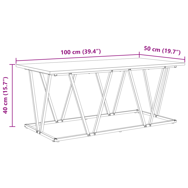 Couchtisch aus geräucherter Eiche 100x50x40 cm, Holz und Metall