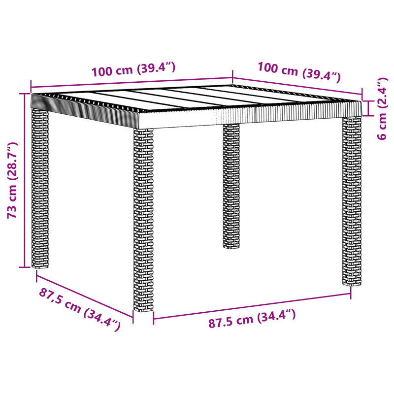 Gartentisch Anthrazit 100x100x73 cm Poly Rattan