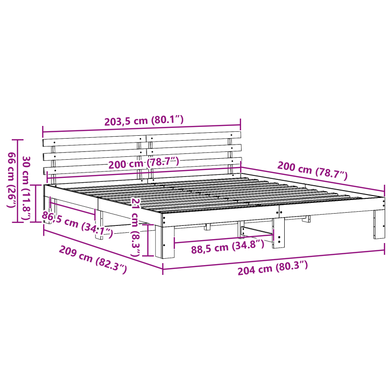 Weißes Bettgestell Weiß Massivholz 200 x 200 cm
