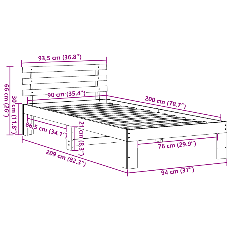 Kiefernbettgestell Weiß Weiß Massivholz 90 x 200 cm Langlebig