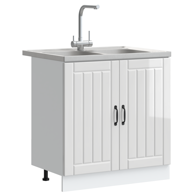 Küchenunterschrank Lucca mit Doppelwaschbecken Hochglanz Weiß Holzwerkstoff