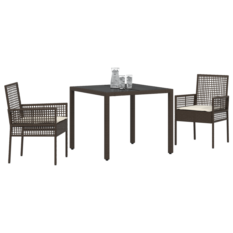 3-teiliges Garten-Esszimmer-Set mit Kissen Braun Poly Rattan