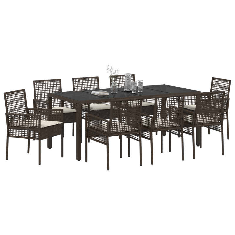 9-teiliges Garten-Esszimmer-Set Braun Poly Rattan