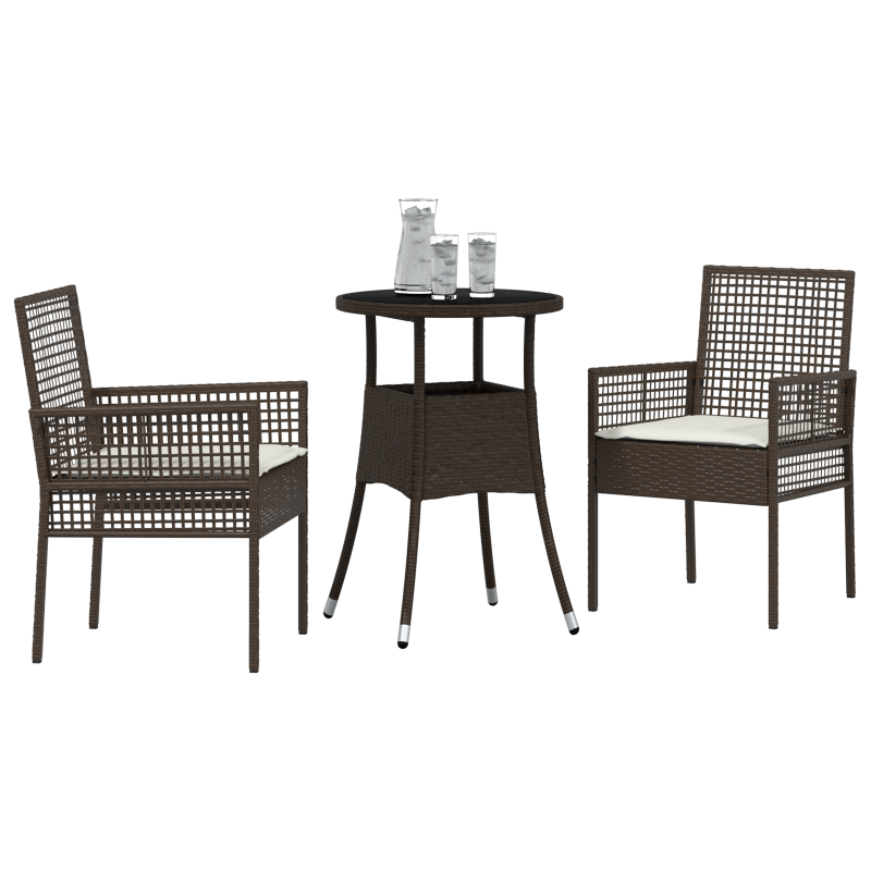 3-teiliges Garten Essset Braun Poly Rattan