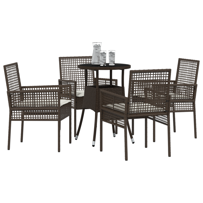 5-teilige Garten Essgruppe Braun Poly-Rattan