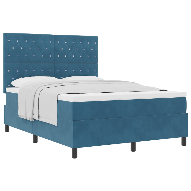 Boxspringbett mit Matratze Dunkelblau 140x200 cm Samt