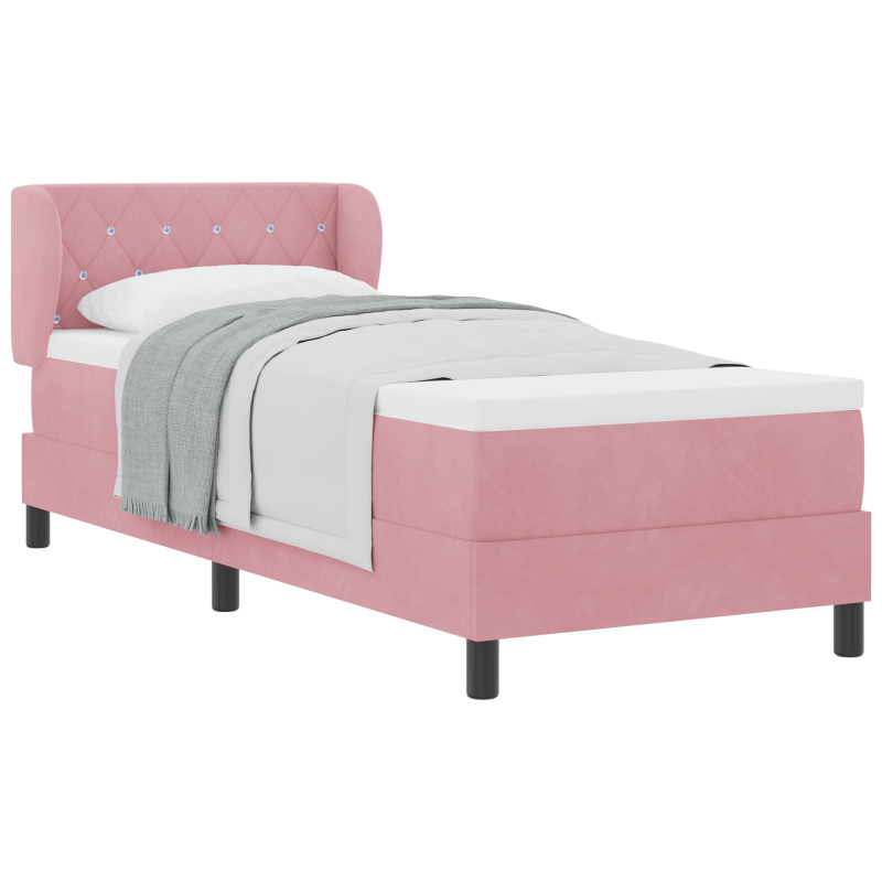 Boxspringbett mit Matratze in Rosa, 80x200 cm, aus Samt