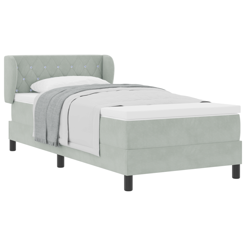 Boxspringbett mit Matratze Hellgrau 90x200 cm Samt