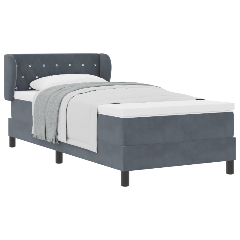 Boxspringbett mit Matratze in Dunkelgrau, 90x200 cm, aus Samt