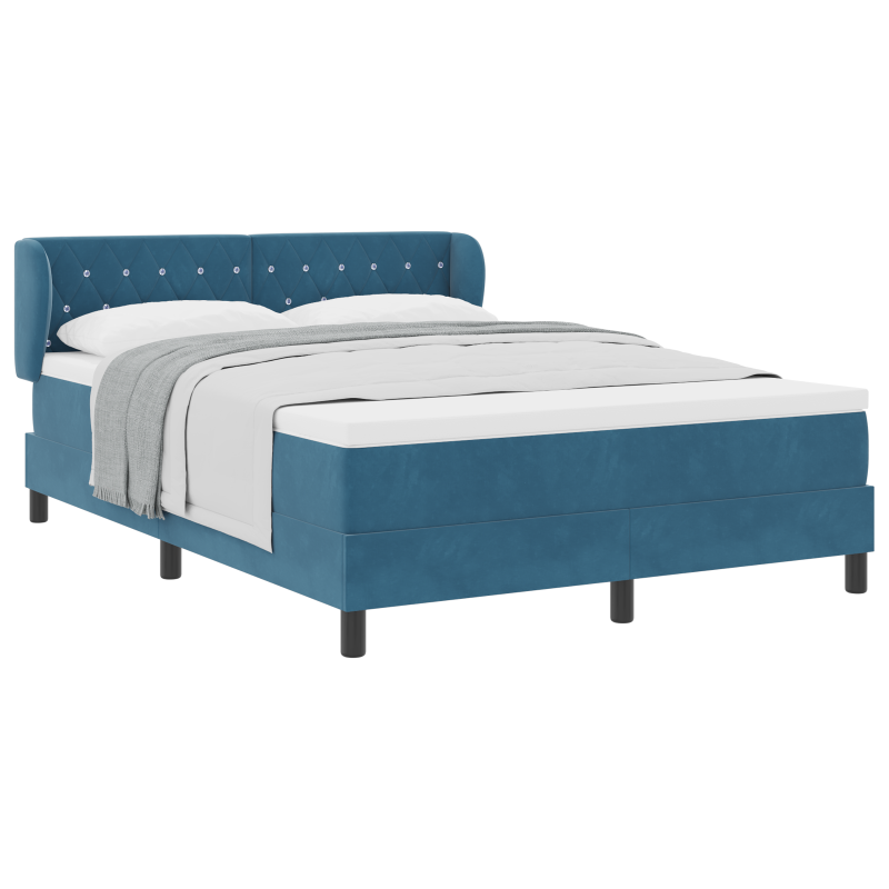 Boxspringbett mit Matratze in Dunkelblau, 140x190 cm, Samt