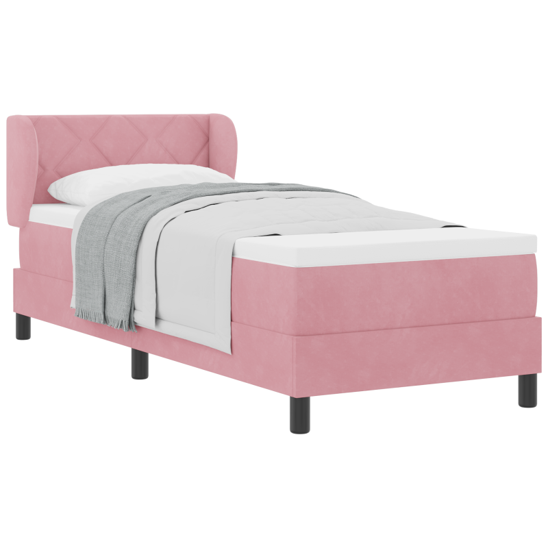 Boxspringbett mit Matratze in Rosa, 80x200 cm, aus Samt
