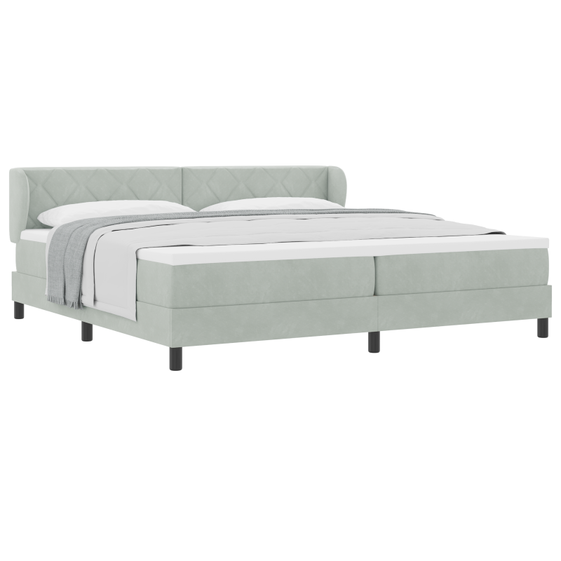 Boxspringbett mit Matratze in Hellgrau, 200x200 cm, aus Samt