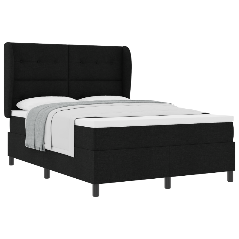 Boxspringbett mit Matratze in Schwarz, 140x200 cm Stoff