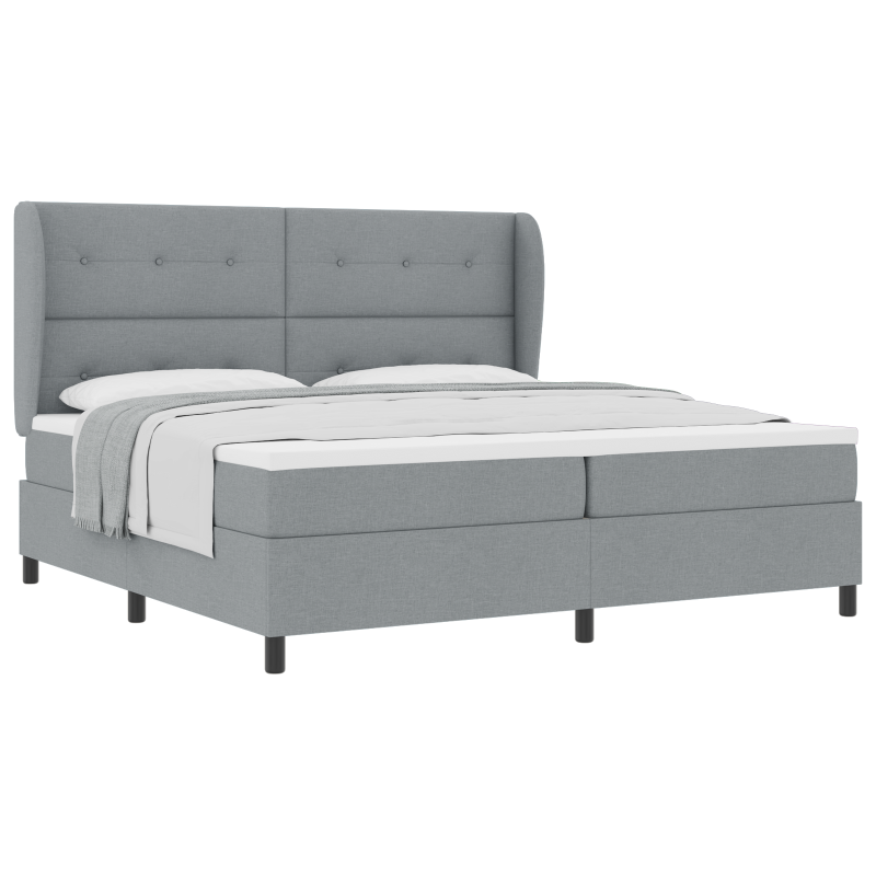 Boxspringbett mit Matratze - Hellgrau, 200x200 cm, Stoff