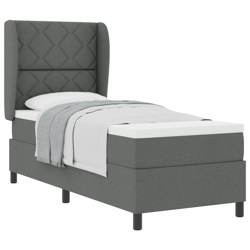 Boxspringbett mit Matratze in Dunkelgrau, 80x200 cm, Stoff