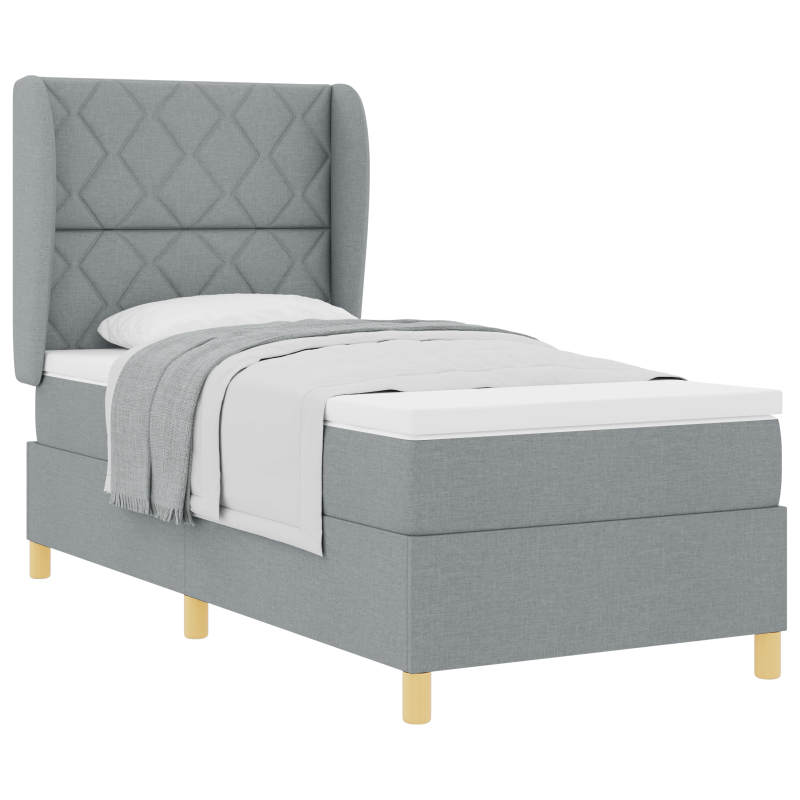 Boxspringbett mit Matratze Hellgrau 100x200 cm Stoff