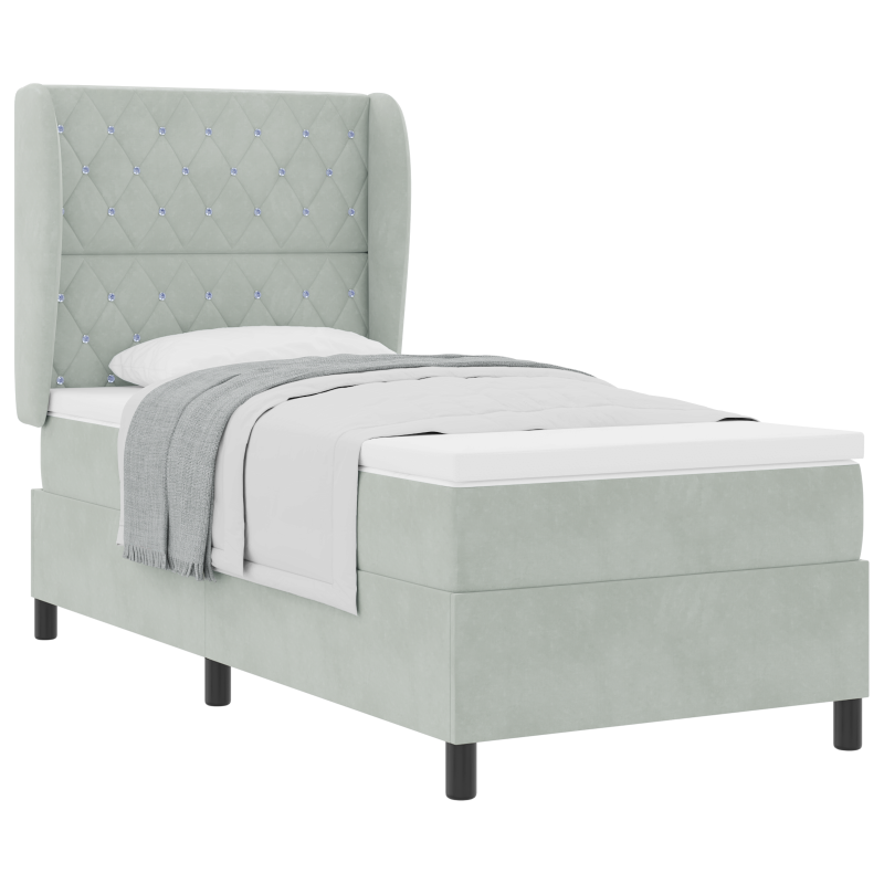 Boxspringbett mit Matratze Hellgrau 90x190 cm Samt