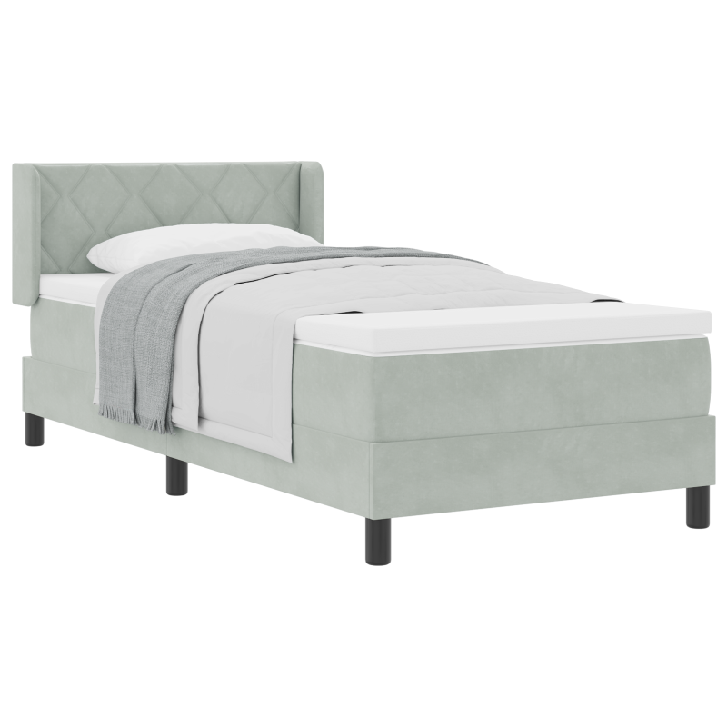 Boxspringbett mit Matratze Hellgrau 90x200 cm Samt