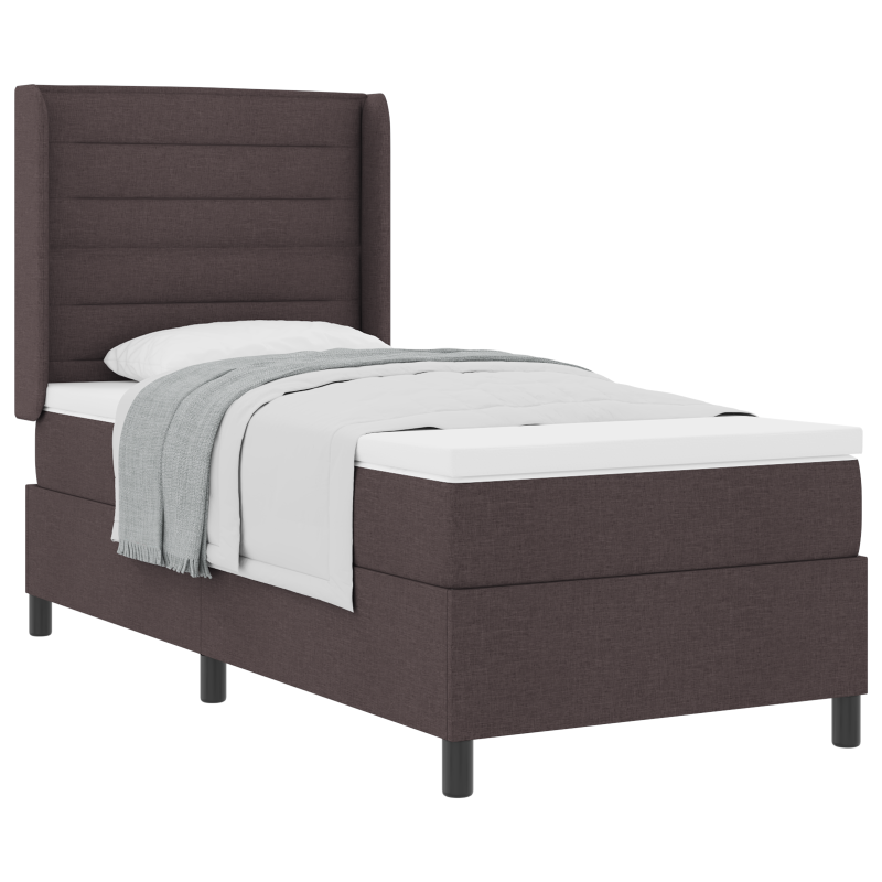 Boxspringbett mit Matratze in Dunkelbraun, 80x200 cm, Stoff