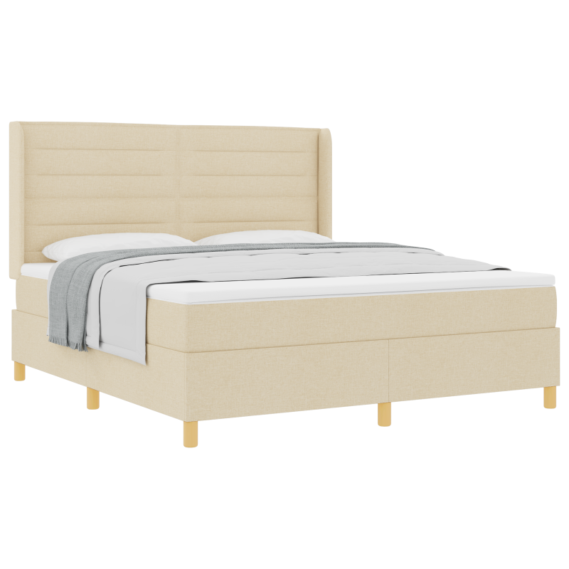 Creme Boxspringbett mit Matratze, 180x200 cm Stoff