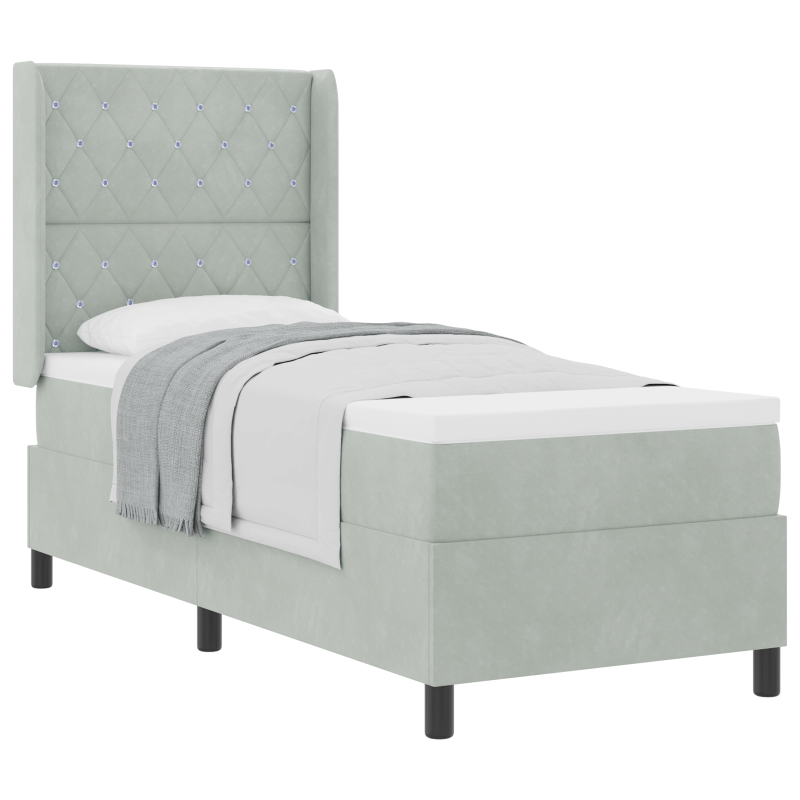 Boxspringbett mit Matratze Hellgrau 80x200 cm Velours