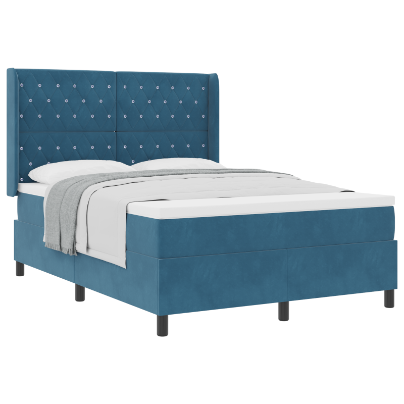 Boxspringbett mit Matratze Dunkelblau 140x190 cm Samt
