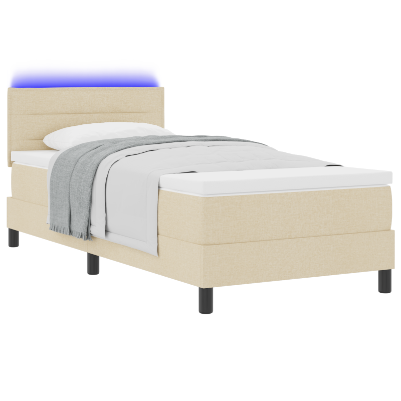 Boxspringbett mit Matratze & LED Creme 90x190 cm Stoff