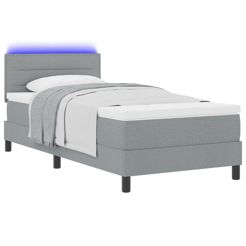 Boxspringbett mit Matratze & LED Licht Grau 100x200 cm Stoff