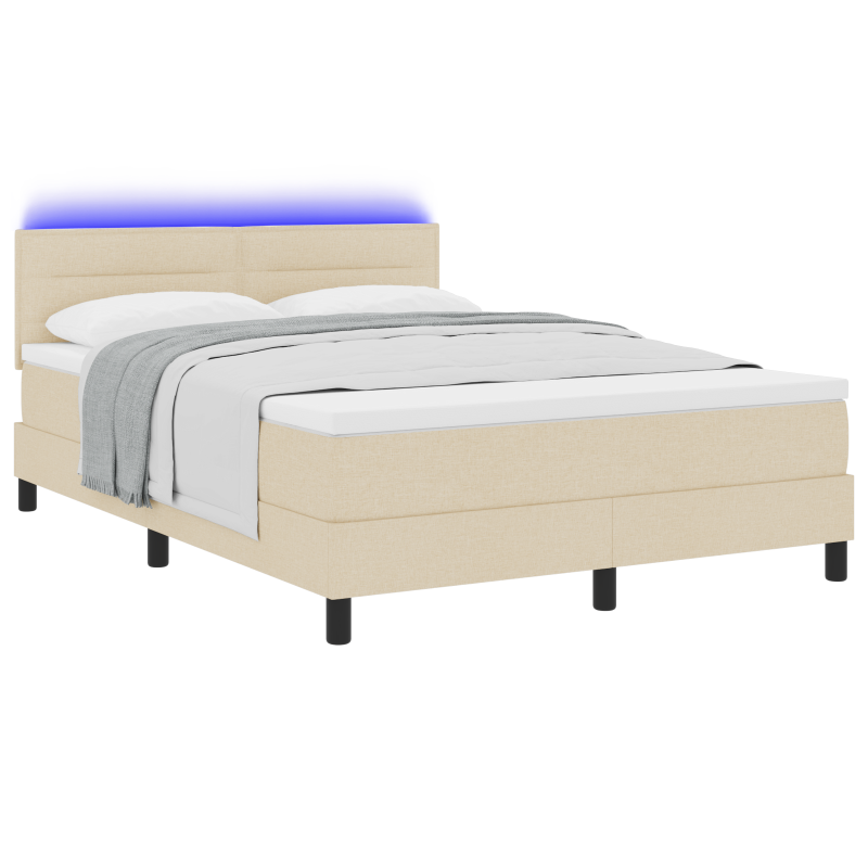 Boxspringbett mit Matratze & LED Creme 160x200 cm Stoff