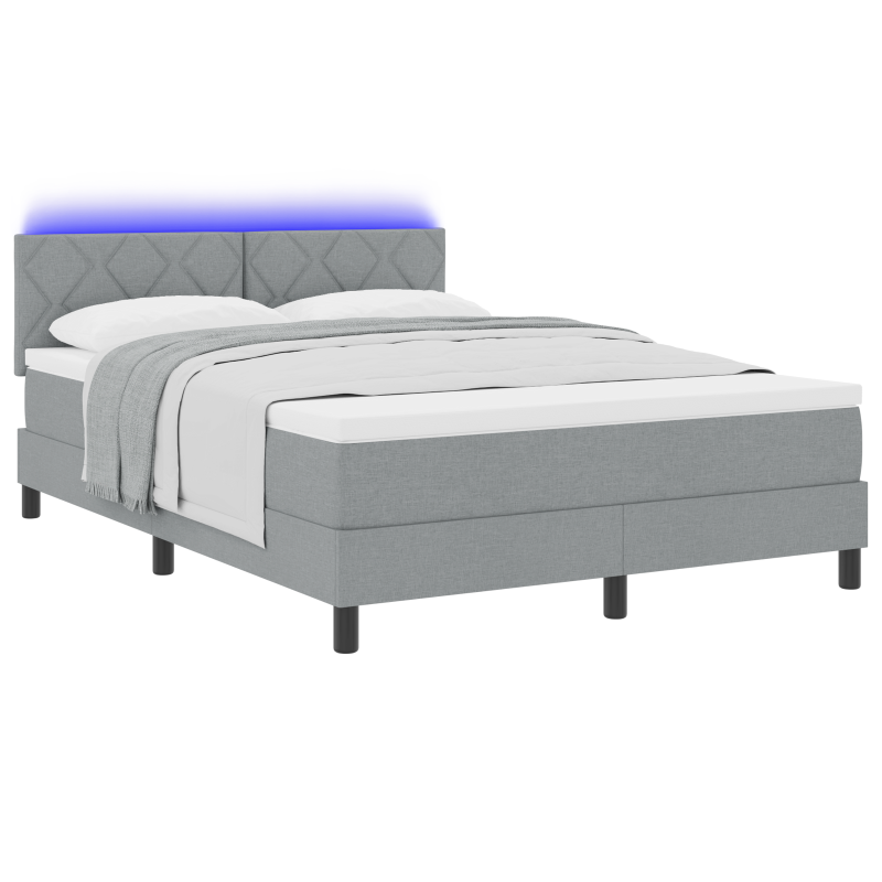 Boxspringbett mit Matratze & LED Hellgrau 140x190 cm Stoff