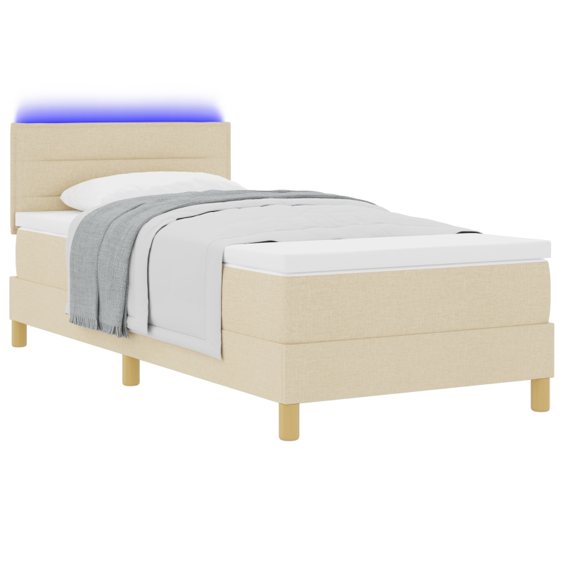 Boxspringbett mit Matratze & LED Creme 90x190 cm Stoff