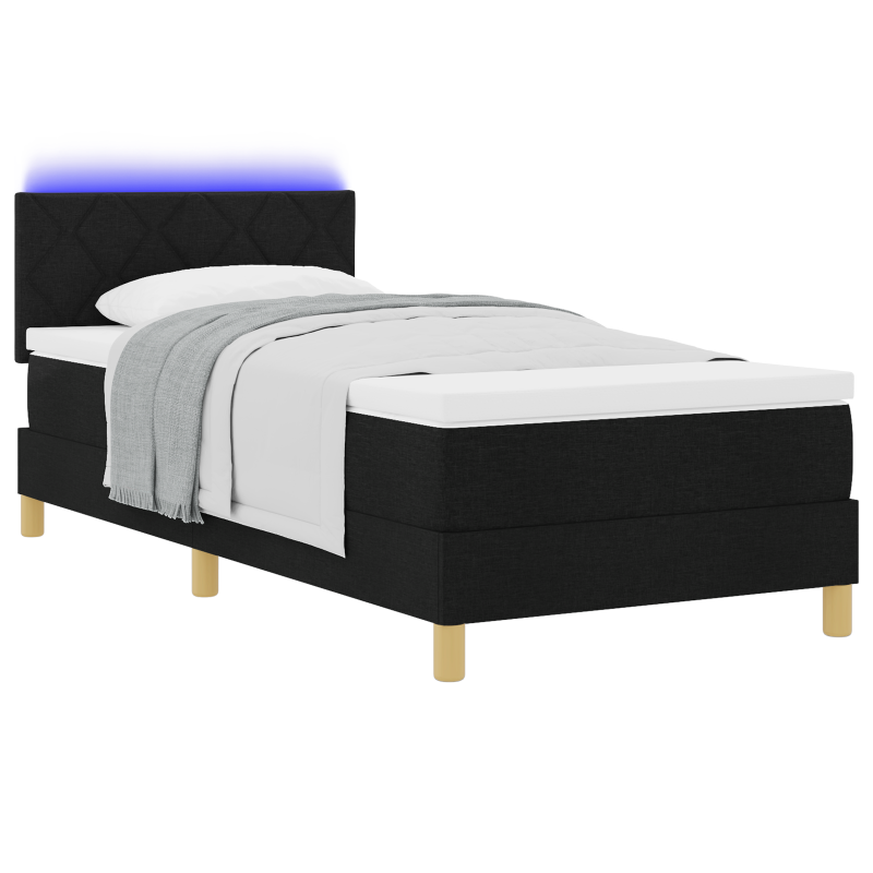 Boxspringbett mit Matratze & LED schwarz 90x190 cm Stoff
