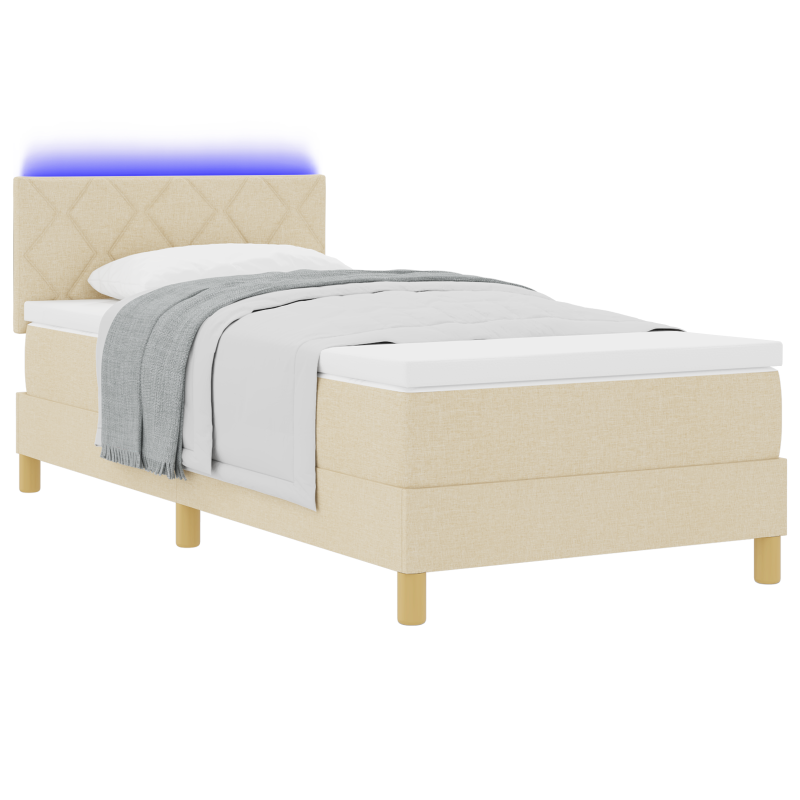Boxspringbett mit Matratze & LED Creme 90x190 cm Stoff