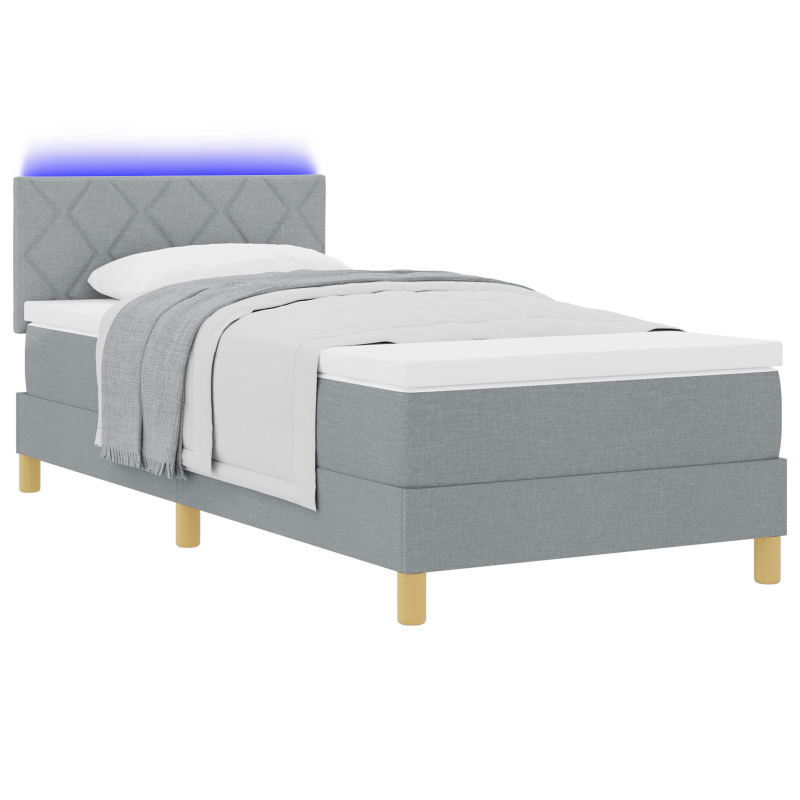 Boxspringbett mit Matratze & LED Licht Grau 100x200 cm Stoff